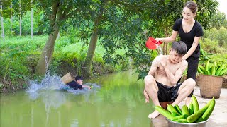 Disabled brother fell into the pond, help him wash - Harvesting Sponge Gourd Goes to the market sell