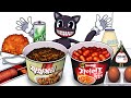 Mukbang Animation convenience store food jajangmyeon tteokbokki set 먹방 애니메이션 편의점 음식을 먹는 카툰캣