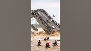 Moment the Bridge Almost Swept Away by Heavy Floods! #viral #shorts