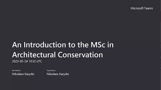 An Introduction to the MSc in Architectural Conservation