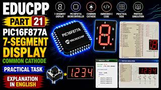 EDUCPP Part 21 PIC16F877A 7-Segment Display Common Cathode Practical Task Explained in English