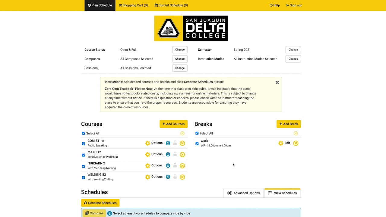 Add Courses and Breaks to Plan Your Schedule for the Term