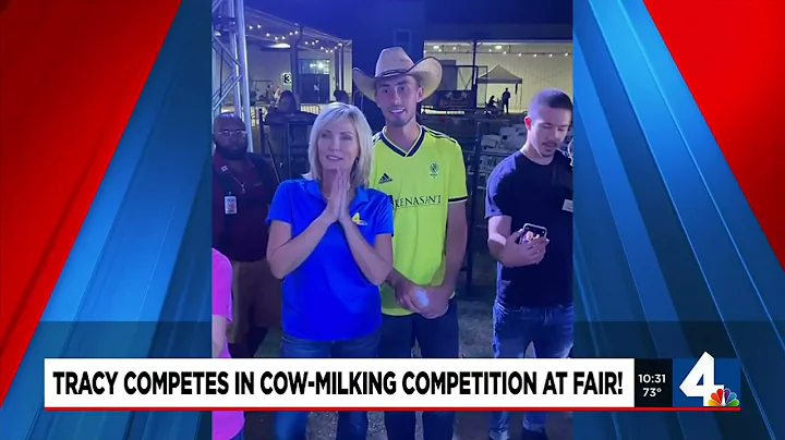 Tracy Kornet competes in cow-milking competition a...