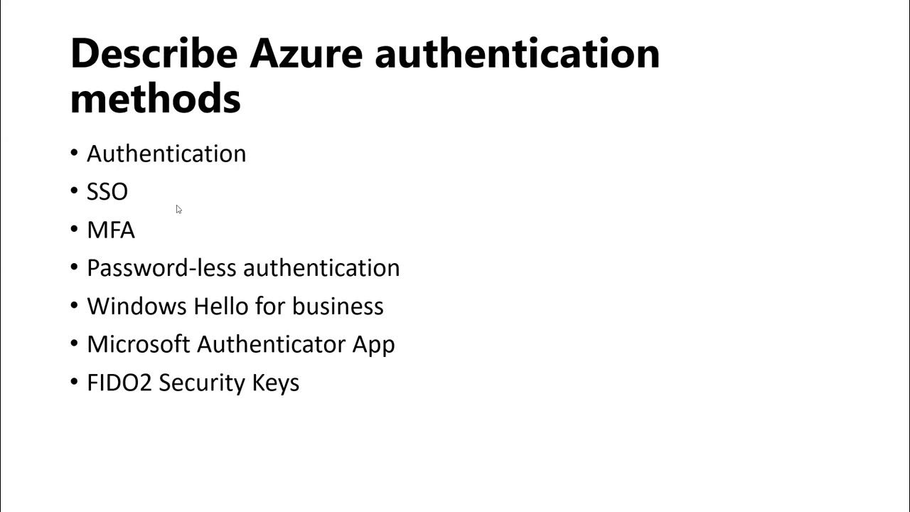 Az 900 azure fundamentals describe azure ad authentication methods