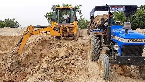 Jcb Exavator Loading Soil On New Sonalika Tractor | Jcb Ki Khudai | All about Tractors and Jcb