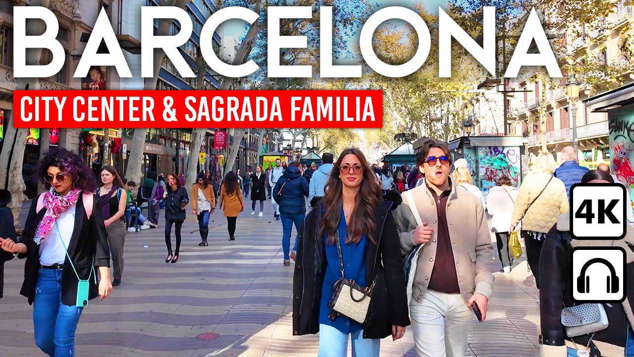 BARCELONA, Spain 🇪🇸 4K Walking Tour Downtown, La Rambla & Sagrada Familia 2024