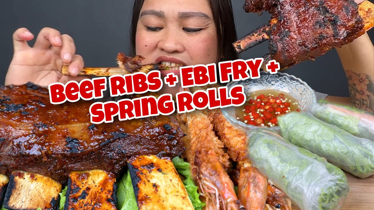 GRILLED BEEF RIBS + FRIED SHRIMP / EBI FRY + SPRING ROLLS! PINOY ...