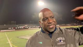 Linfield Christian Head Coach Dechon Burns after win over Pasadena In CIFSS D11 quarterfinals.