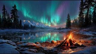 Aurora Borealis Campfire Ambience, Crackling Fire & Northern Lights for Sleep, Relax & Study 4 Hours