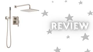 Review Delta Modern 14 Series Square Rain Shower System 10-Inch Rainfall Shower Faucet Set