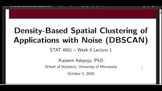 STAT 4051 Fall 2026: DBSCAN Clustering Algorithm 