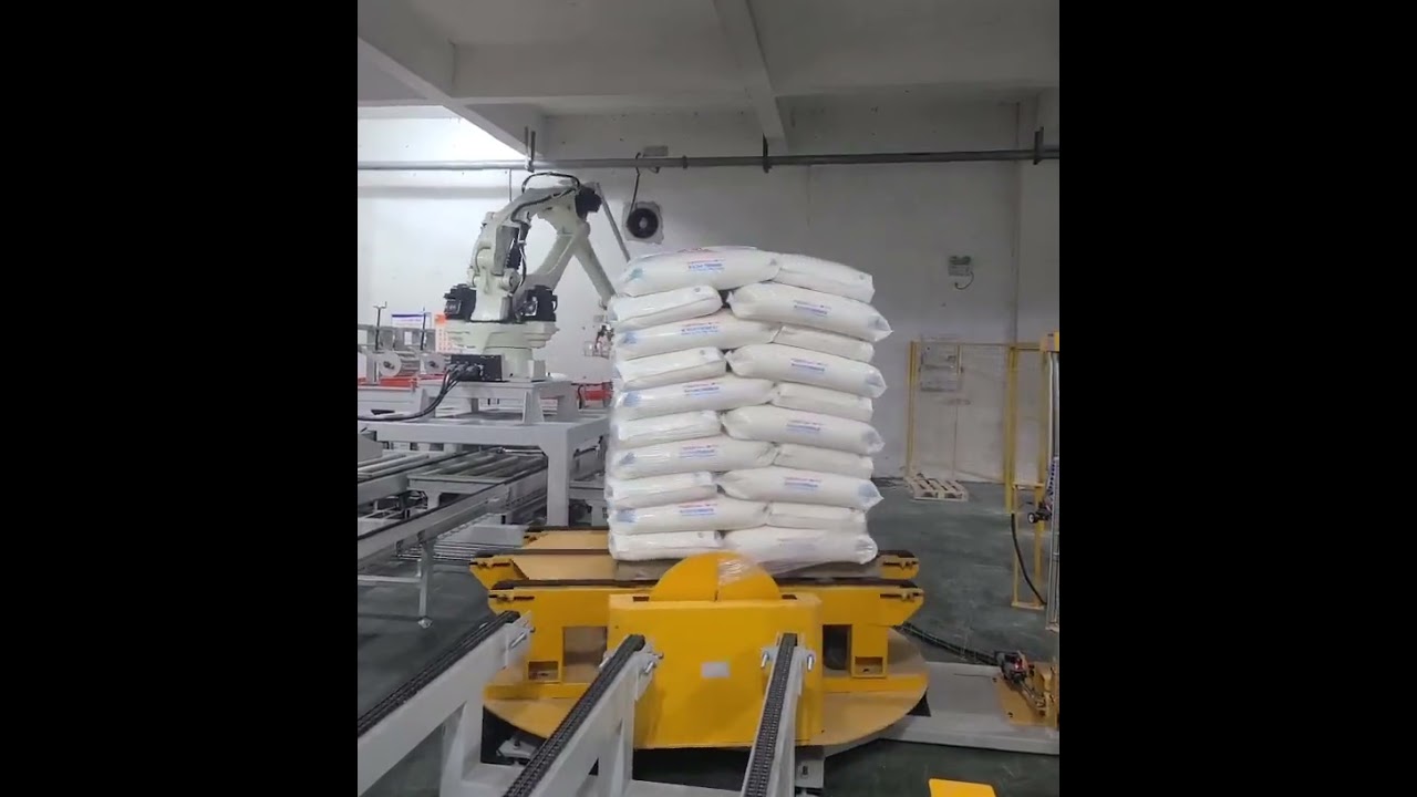 Pallet Robot Palletizer Machine And Wrapping Machine For Bags Packing Line