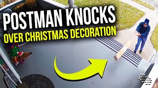 Postman Throws Package on Porch and Knocking Over Unicorn Christmas Decoration