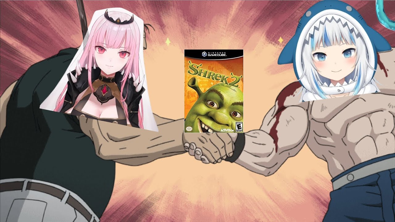 Calli and Gura bond over the Shrek 2 video game