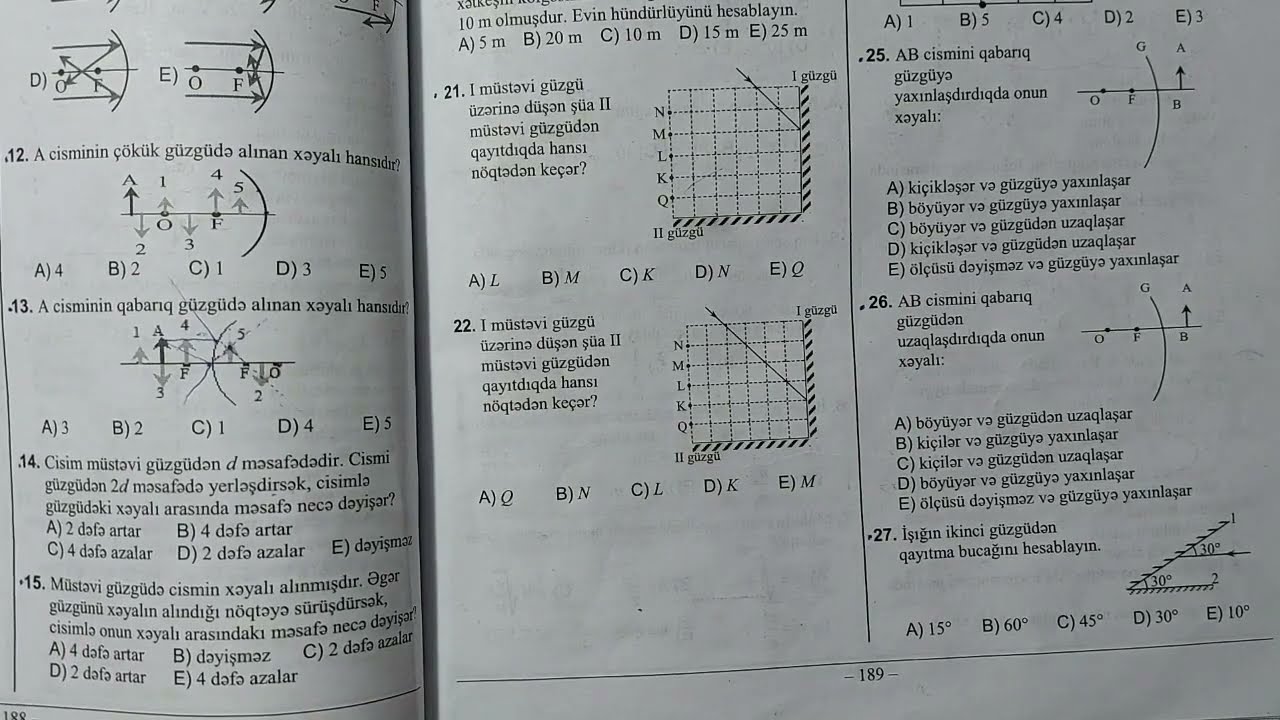 Həndəsi Optika. Test Toplusu 2019
