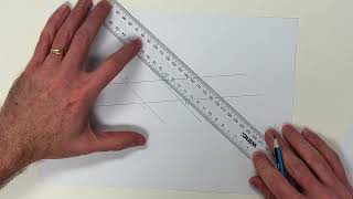 Two-sided ruler 39: Line halfway between two parallel lines (using four intermediate parallel lines)
