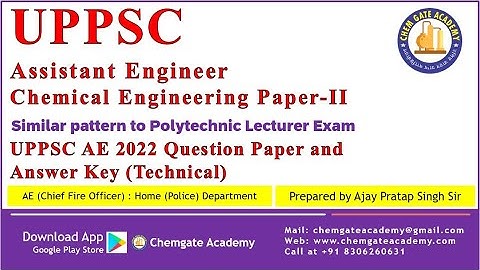 UPPSC Assistant Engineer Chemical Engineering Paper-II 2022 | Technical Questions with Answer key