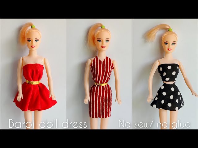 3 Barbie Doll Dress Making, How to Make No Sew No Glue Doll Dresses