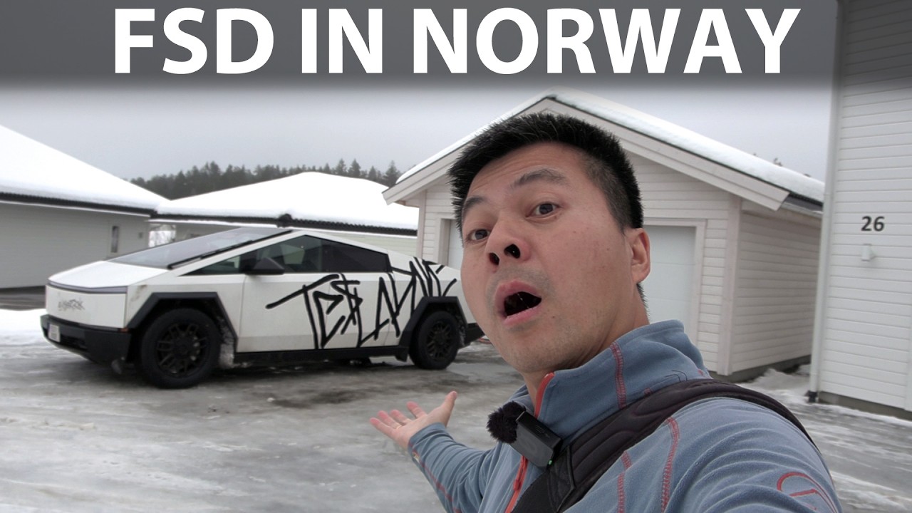 Tesla Cybertruck Full Self-Driving (Supervised) on snow in Norway