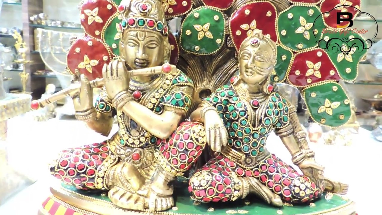 Brass Showpiece Radha Krishna with Tree God Idol Statue (BS1548 E)