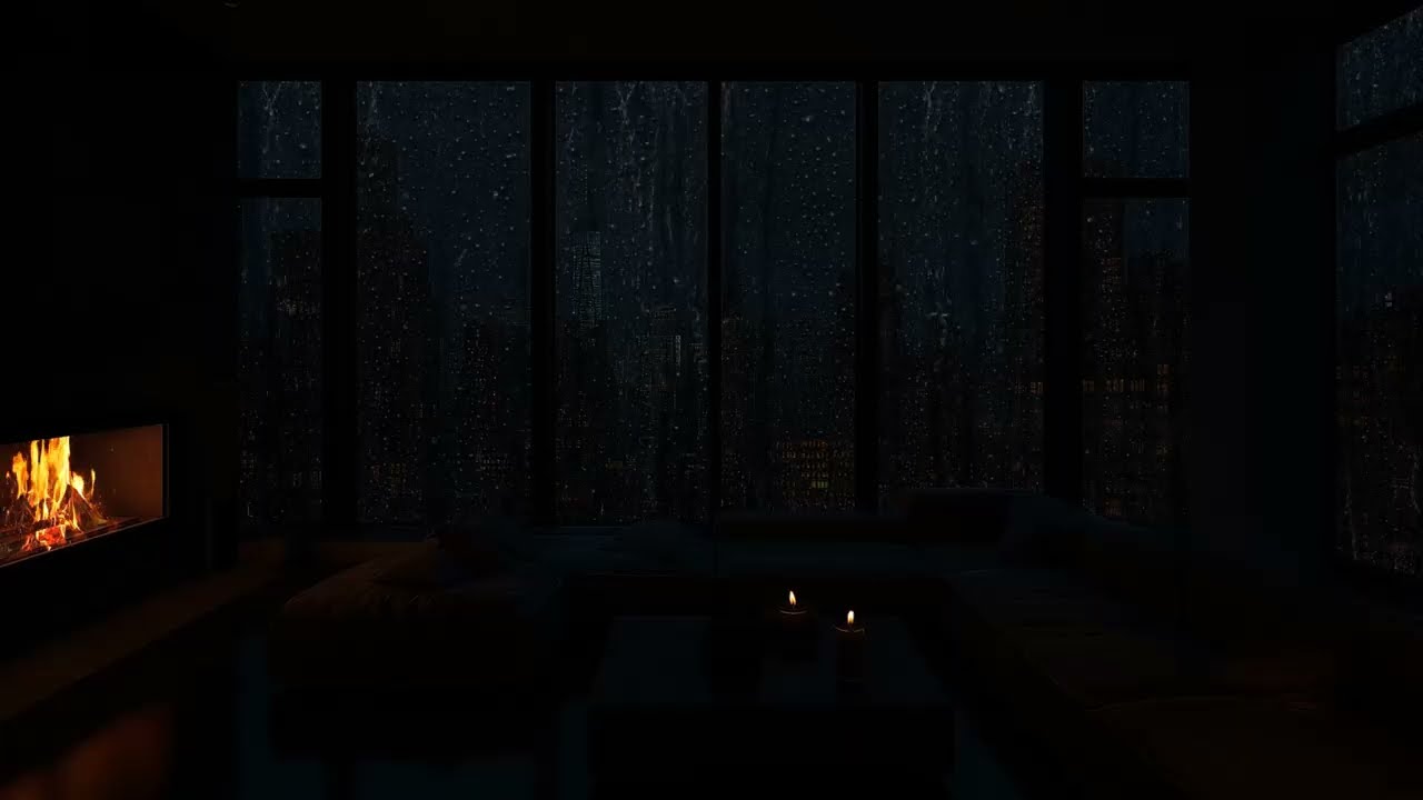 NO ADS | Cozy NYC Apartment in the Rain 🌧️ Relaxing Fireplace & City Rain Sounds for Sleeping🏙️🔥