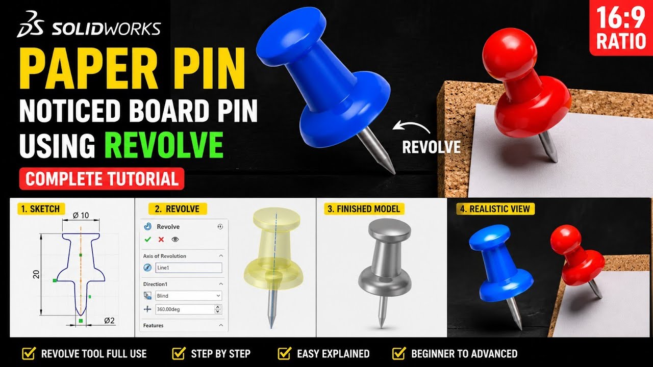 How to Make Paper Pin in SOLIDWORKS | Easy 3D Modeling Tutorial Hindi ...