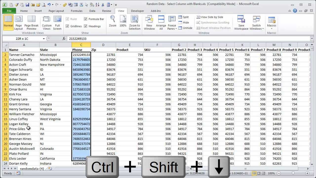 Excel Keyboard Shortcuts to Select Column with Blank Cells - YouTube