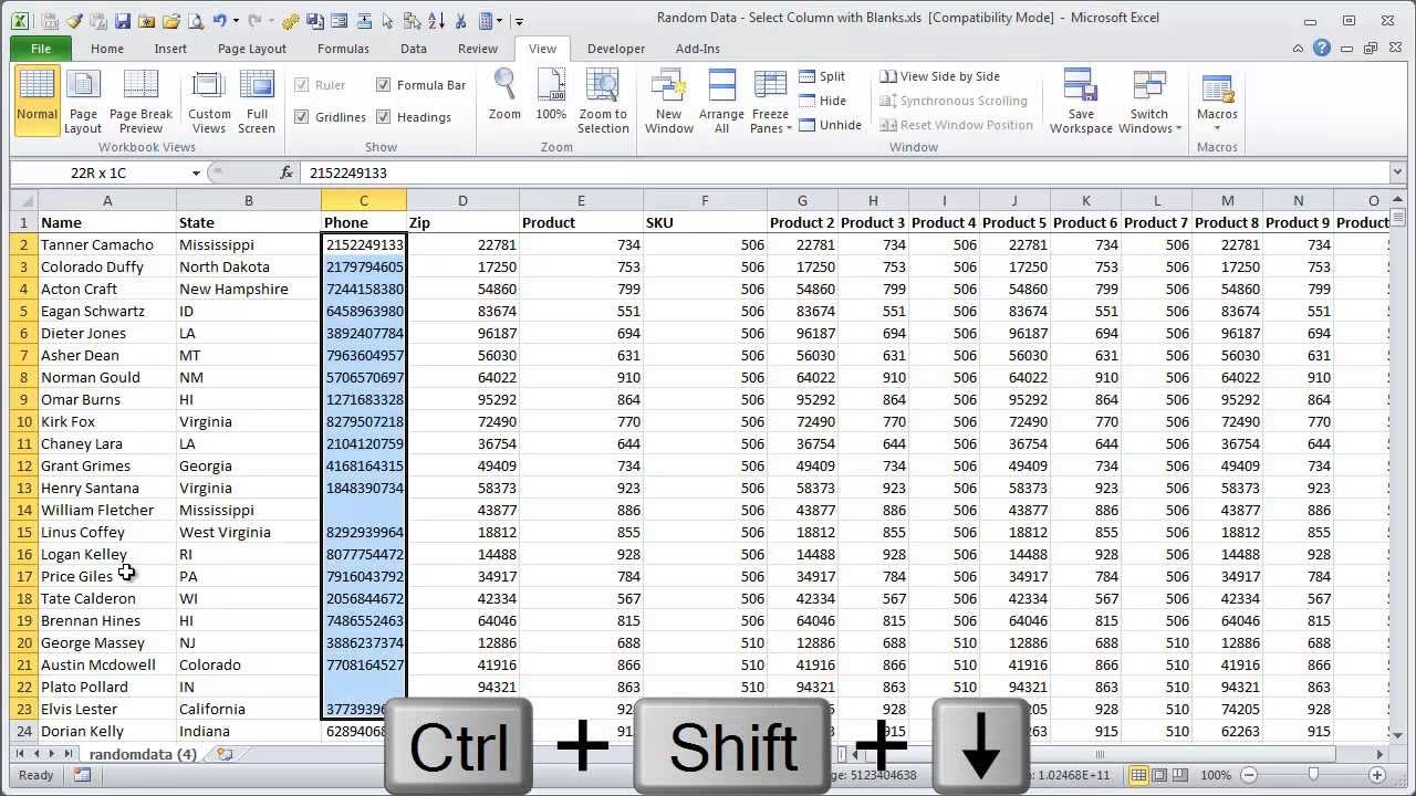 Excel – Select Column to End of Data WITH BLANKS – 3 Methods