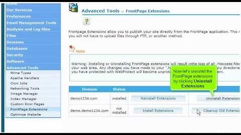 Installing and uninstalling FrontPage extensions in cPanel RVSkin