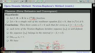 Week 7 : Lecture 33 : Nonlinear Equations: Newton-Raphson's method (Convergence Theorem)