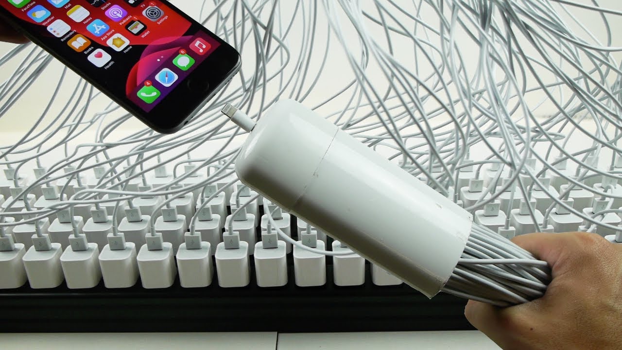 ⁣What Happens If You Plug 100 Chargers in an iPhone? Instant Charge!?