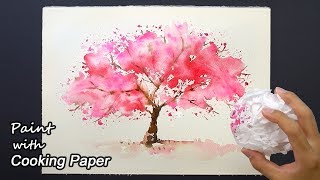 : How to Paint a Cherry Tree with Cooking Paper | Easy Painting Technique - Sakura