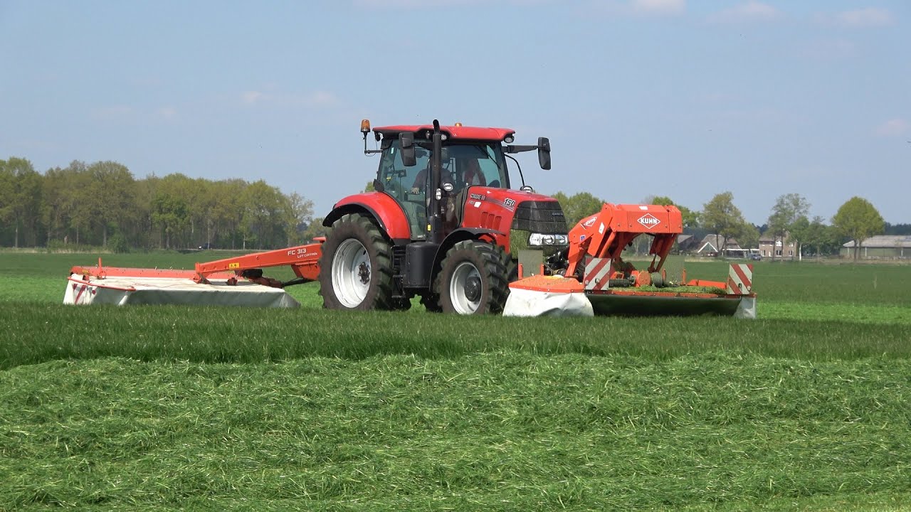 Gras maaien met Case IH Puma 150 CVX en 2 Kuhn maaiers (2022)
