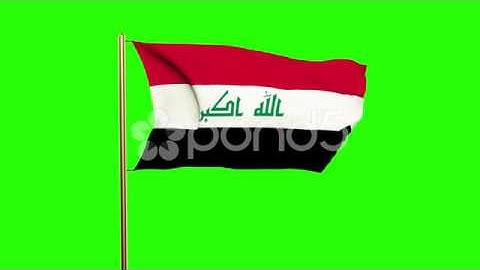 Iraq Flag Waving In The Wind. Green Screen, Alpha Matte. Loopable Animation