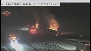 I-80 semi fire reignites early Tuesday morning