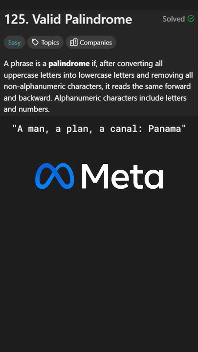 Meta - Valid Palindrome - Leetcode 125 - YouTube