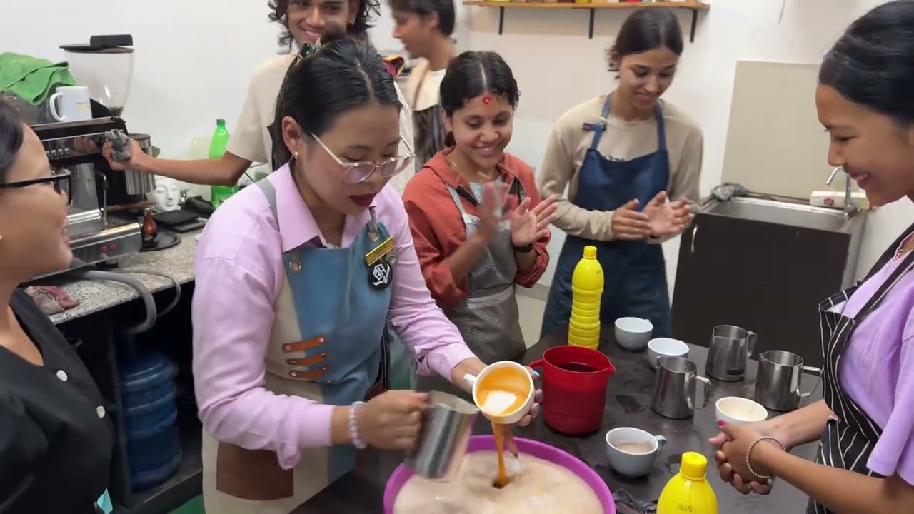 Student Practicing Latte Art In Chitwan Barista Academy