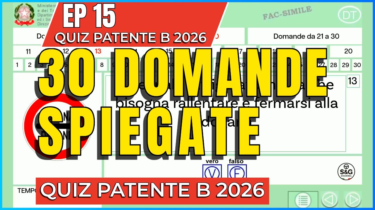 Ep 15 – Quiz Patente B 2026 – 30 Domande con Spiegazioni chiare