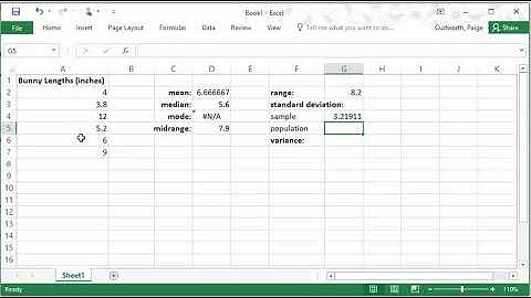 Measures of Variation on Excel 2016