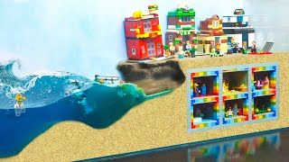 Lego Underground Doomsday Bunker Flooded By Wave Machine Tsunami  Lego Dam Breach Experiment