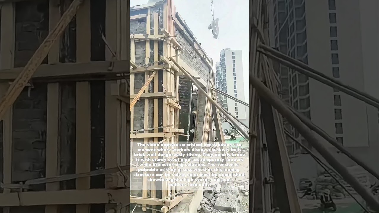 Wall Rescue: Workers Battle Gravity to Save Tilting Brick Structure