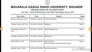 Mgsu B.A. 2nd year non collegiate time table 2019 ||