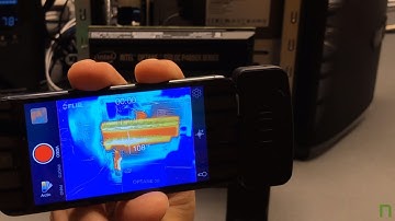 FLIR thermal imaging of an Intel Optane SSD DC P4800X PCIe NVMe under 2 min. of stress