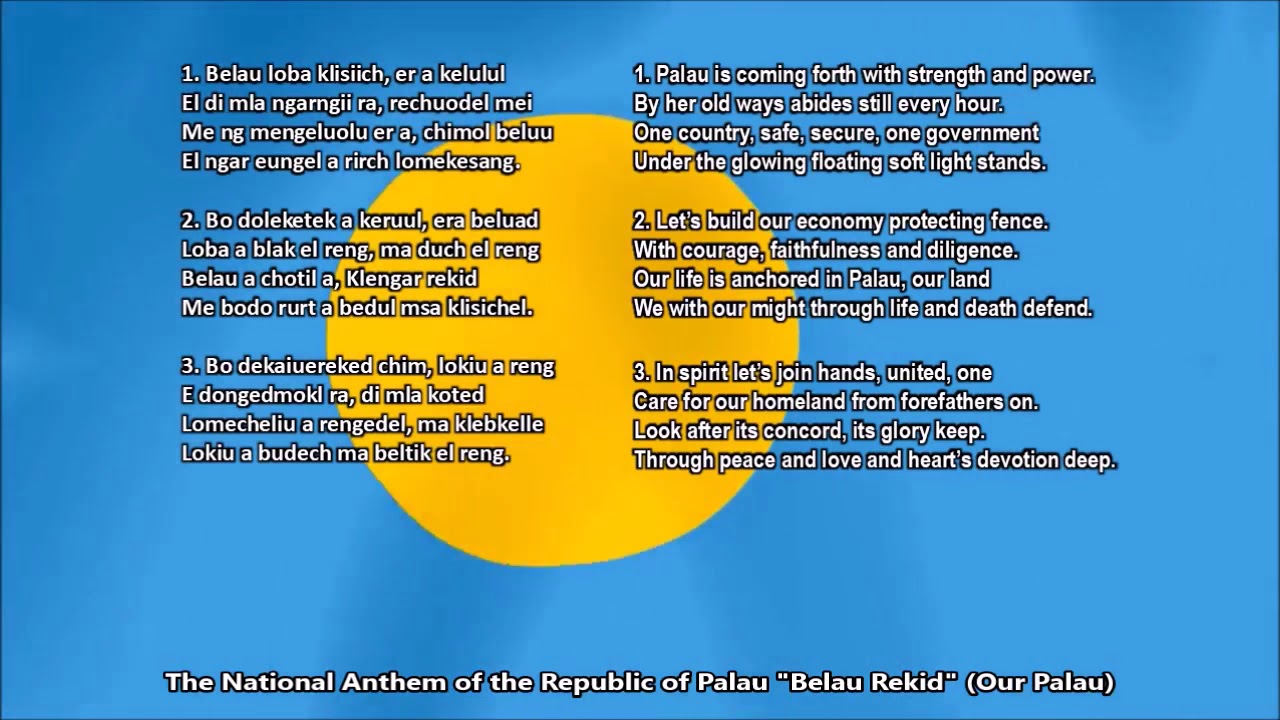 Palau National Anthem "Belau Rekid" with music, vocal and lyrics