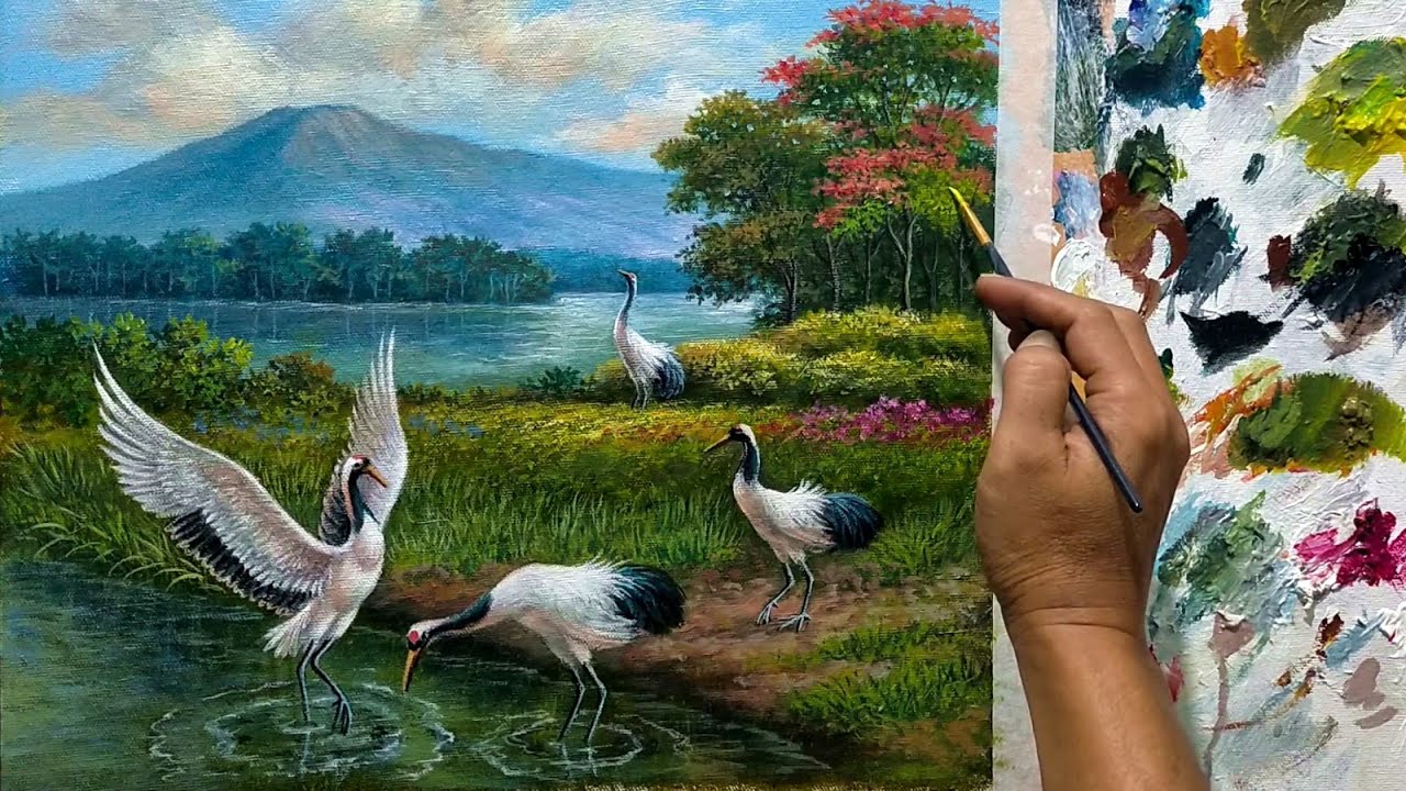CARA MELUKIS - MENGGAMBAR BURUNG BANGAU DAN PEMANDANGAN ALAM / HOW TO