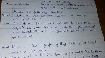 Bhartiyam Public School | Class-5 | English | Revision Assignment-1 dated - 20 November,  2020 |