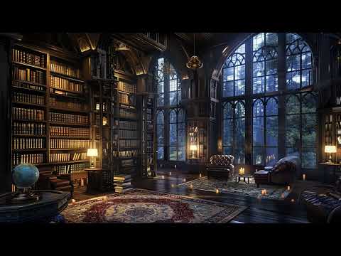 Ancient Library at Midnight 2 Hours Gentle Rain Piano for Deep Focus No Ads