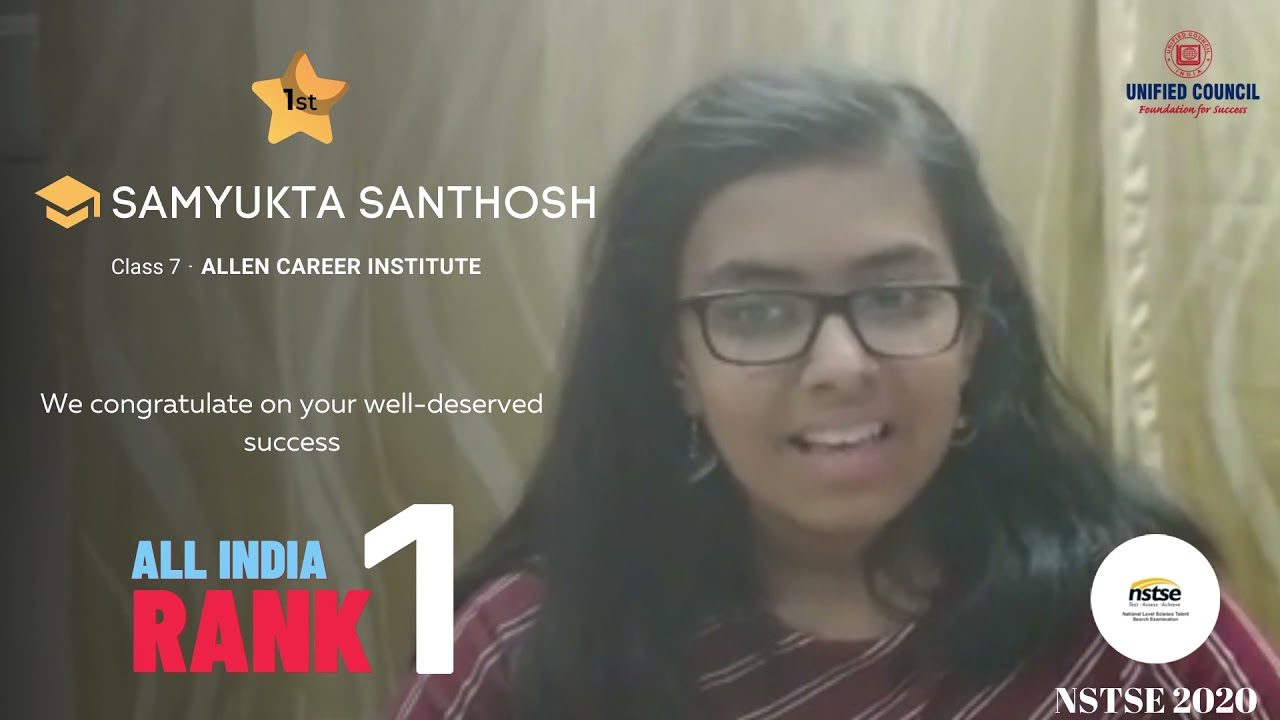 Samyukta Snatosh   Class 7   Rank 1 NSTSE