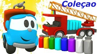 Coleção. Léo o caminhão.  As cores para crianças com carros
