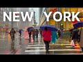 NYC RAIN WALK (Narrated) Midtown Manhattan - 34th Street - Columbus Circle